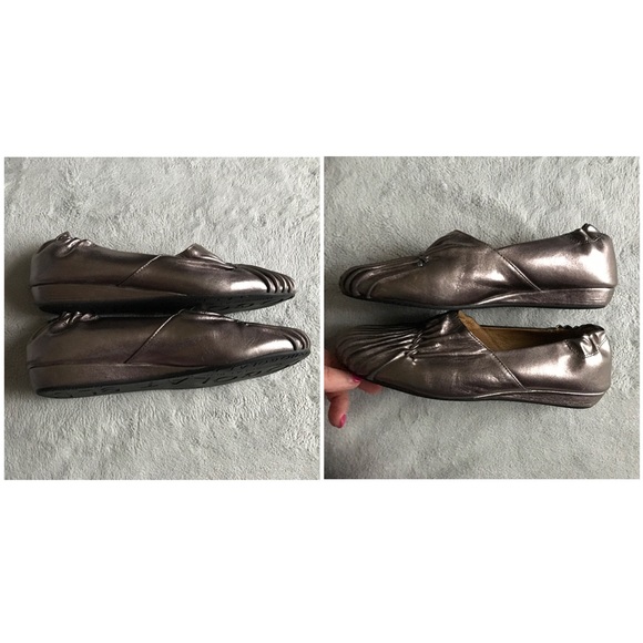 Chocolat Blu Vic Seamed Pleated Ruched Metallic Leather Wedge Loafer Flats Sz 6 - Picture 5 of 12